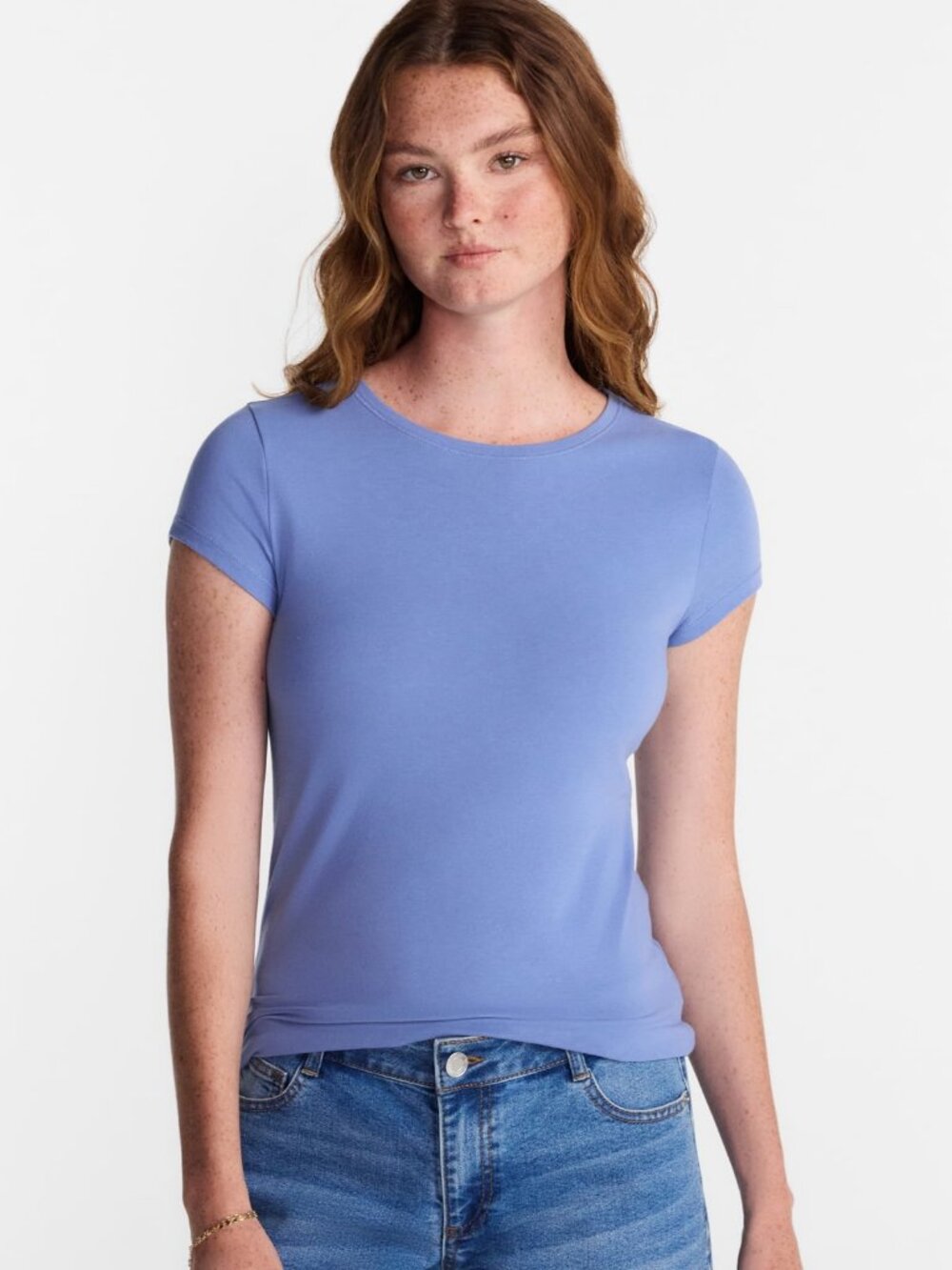 Blue Peri No Boundaries Crew Neck Tee with Short Sleeves, Size L